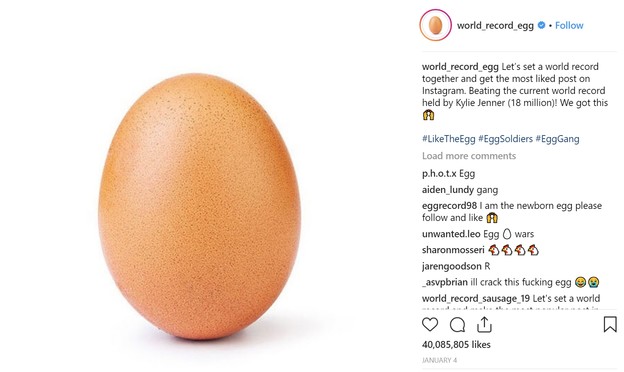 Slika jajeta srušila rekord lajkova na Instagramu