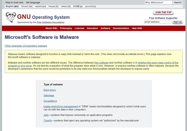 GNU.org kaže da je Microsoftov softver malware
