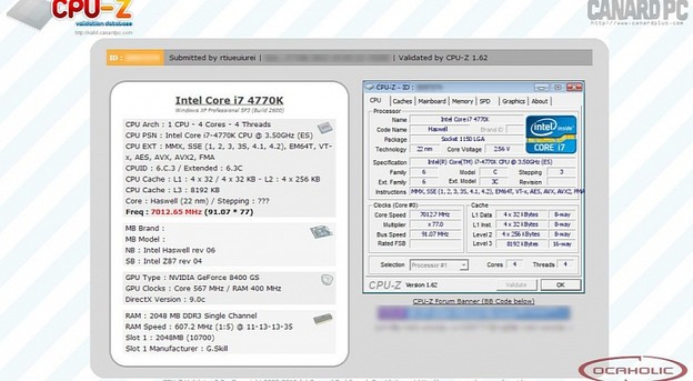Intel Core i7-4770K "klokan" na 7 GHz