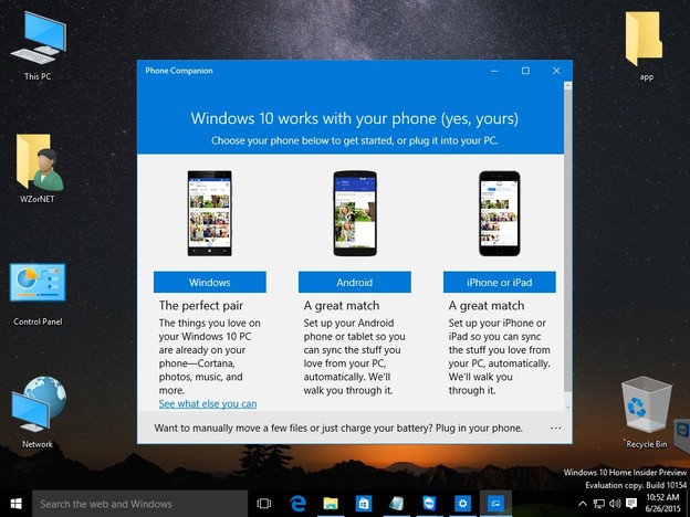Prve sličice Windows 10 Phone Companion aplikacije