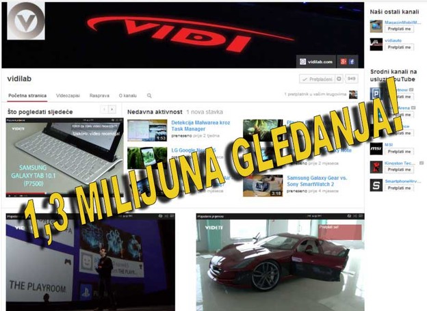 VIDEO: 1,3 milijuna gledanja VIDI TV-a na YouTubeu