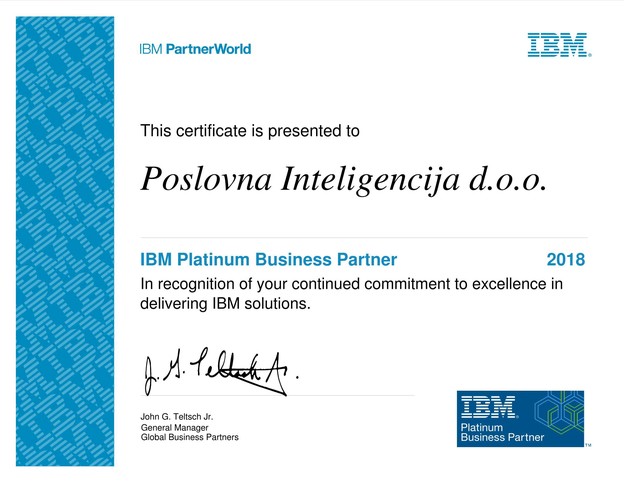 Poslovna inteligencija postala Platinum IBM Business Partner