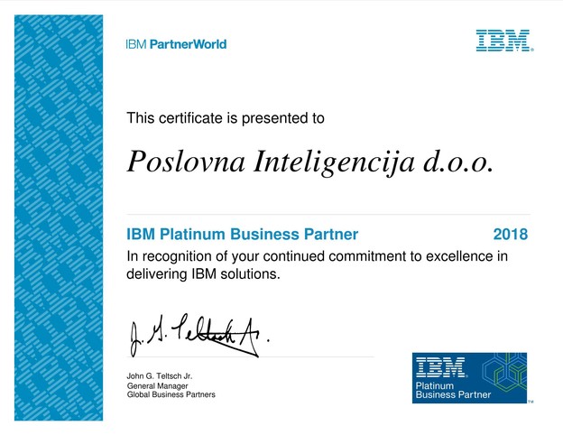 Poslovna inteligencija postala Platinum IBM Business Partner Poslovna inteligencija postala Platinum IBM Business Partner