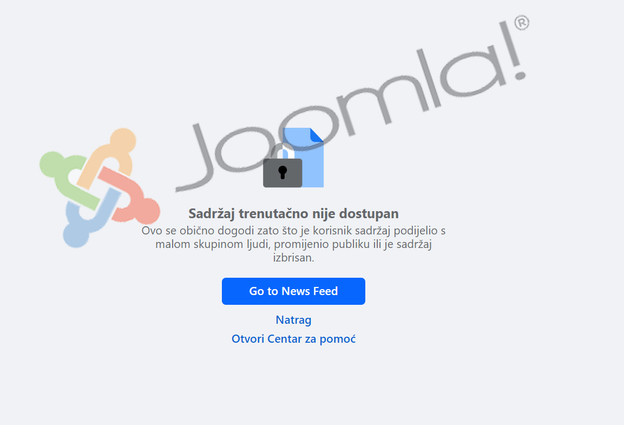 Meta onemogućila Facebook stranicu Joomle Meta onemogućila Facebook stranicu Joomle