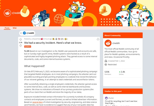 Reddit hakiran phishing napadom