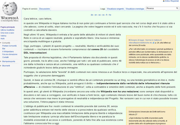 Talijanska Wikipedia "u štrajku" Talijanska Wikipedia "u štrajku"