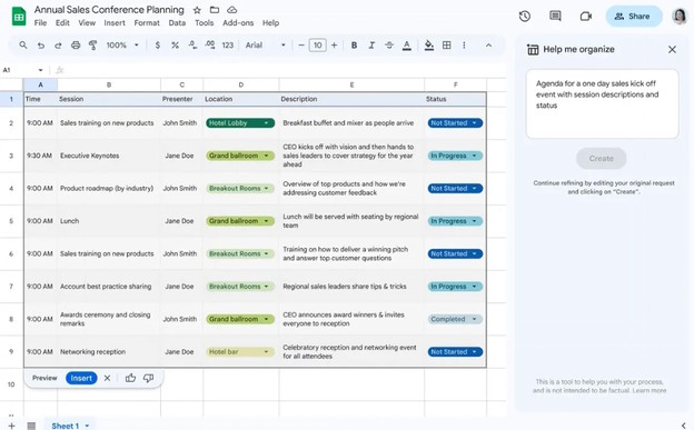 Duet AI može generirati predloške u Sheets tablicama Duet AI može generirati predloške u Sheets tablicama