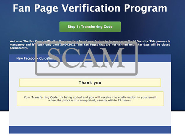 Facebook Fan Page Verification Program je prijevara Facebook Fan Page Verification Program je prijevara