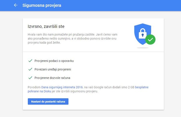 Google vam poklanja 2 GB za sigurnosnu provjeru računa Google vam poklanja 2 GB za sigurnosnu provjeru računa