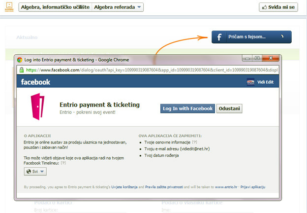 Uplatite tečaj u Algebri hrvatskom aplikacijom za transakcije na Facebooku