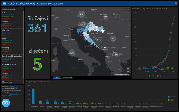 Interaktivna karta praćenja zaraze u Hrvatskoj
